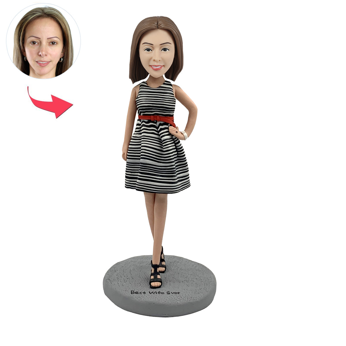 Female Bobble Head Doll with Striped Dress From Photos Christmas