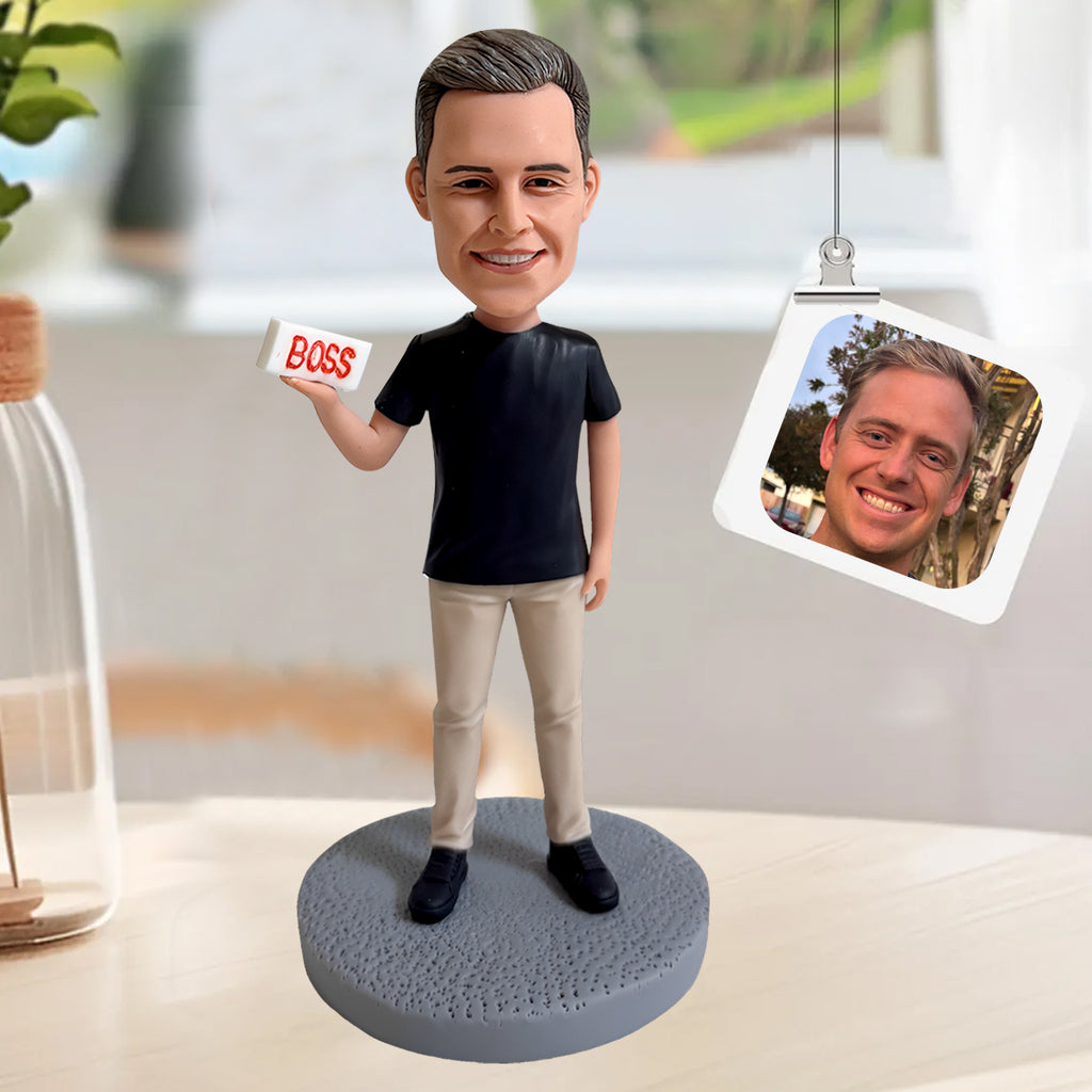 Custom Male Bobblehead Holding BOSS Sign