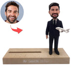 Custom Captain Bobblehead Card Holder with Airplane Model