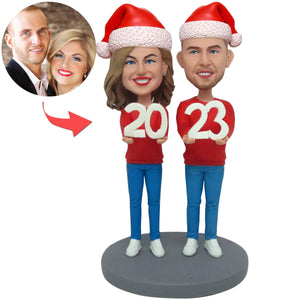 Happy New Year Christmas Gift Custom Couple Bobblehead