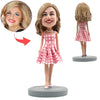 Custom Girl Bobbleheads with Pink Plaid Dress