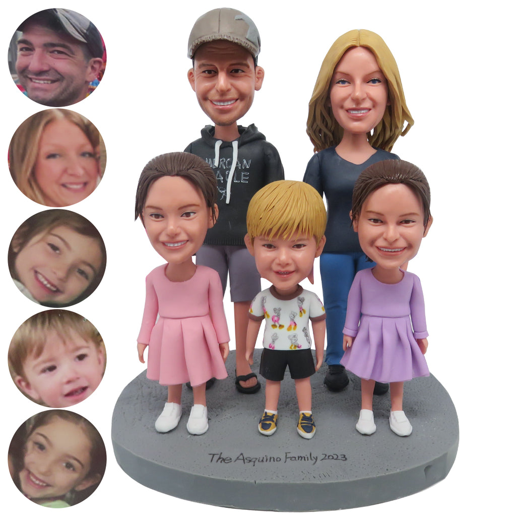 Custom Family Bobbleheads with 3 Kids