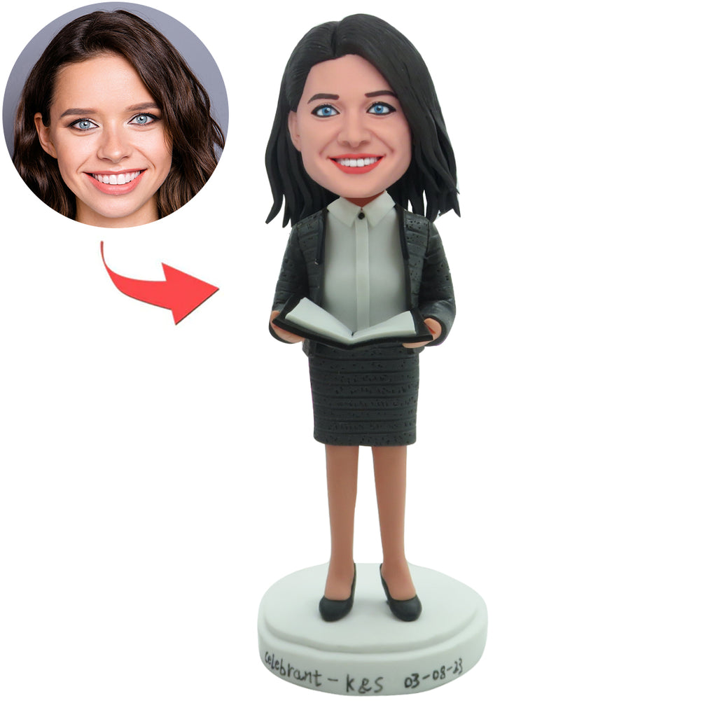 Custom Women Teacher Bobbleheads with Black Business Attire