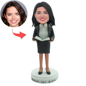 Custom Women Teacher Bobbleheads with Black Business Attire