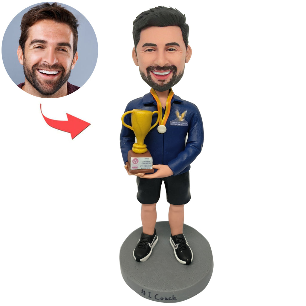 Custom Male Bobblehead with Championship Trophy