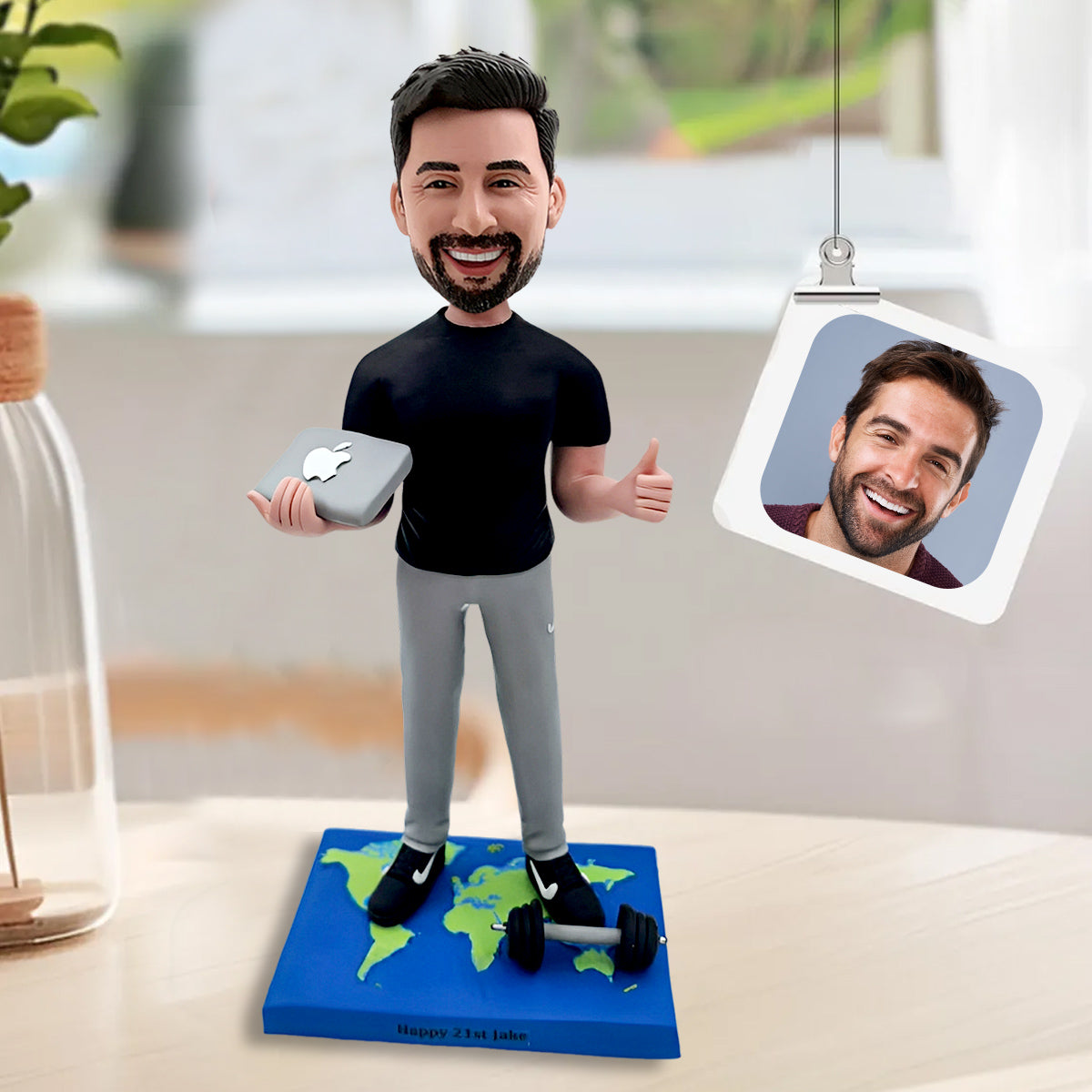 Bobblegifts Custom Bobblehead with Laptop and Dumbbell – Personalized ...