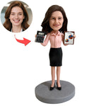 Custom Female Accountant Bobblehead with Calculator & Report