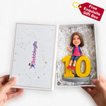 Custom Girl 10 Birthday Gift Bobblehead Sitting on Number 10