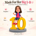 Custom Girl 10 Birthday Gift Bobblehead Sitting on Number 10