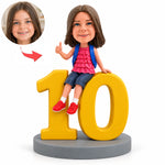 Custom Girl 10 Birthday Gift Bobblehead Sitting on Number 10