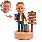 Personalized Custom Retirement Travel Bobblehead with 360° Rotating Musical Base