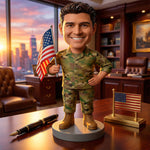 Personalized Military Style Bobblehead with American Flag