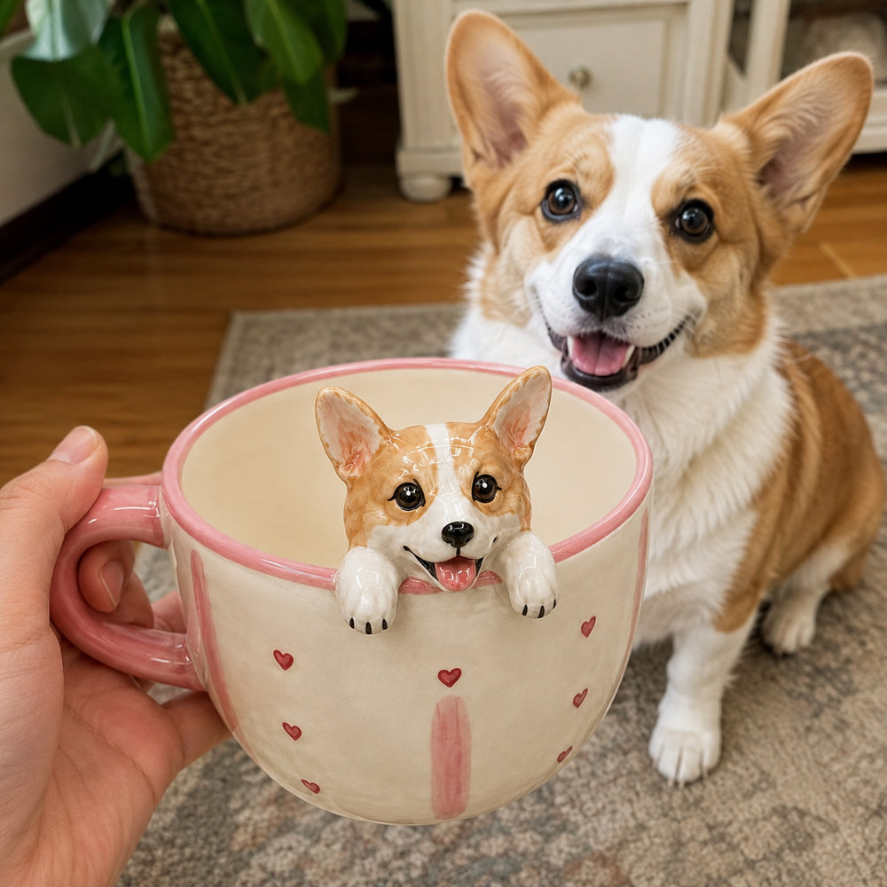 Personalized Dog & Cat Coffee Cup with Handmade Pet Figure