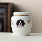 Personalized Ceramic Pet Memorial Urn with Custom Photo & Figurine