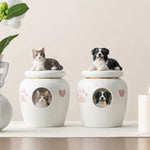 Personalized Ceramic Pet Memorial Urn with Custom Photo & Figurine