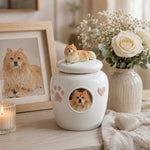 Personalized Ceramic Pet Memorial Urn with Custom Photo & Figurine