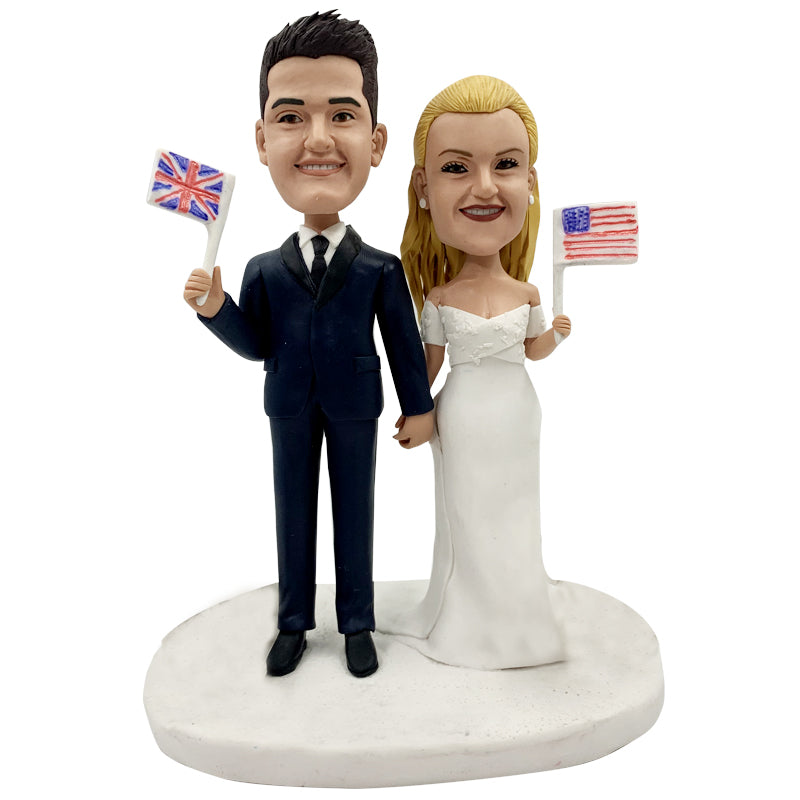 Custom Wedding Couple Bobblehead with National Flag