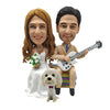 Custom Wedding Couple Bobblehead with Pet and Guitar