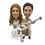 Custom Wedding Couple Bobblehead with Pet and Guitar