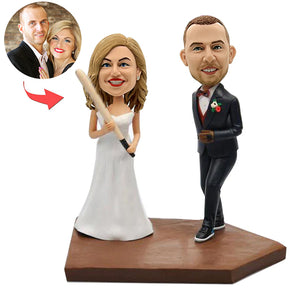 Custom Baseball Couple Bobblehead with Dog