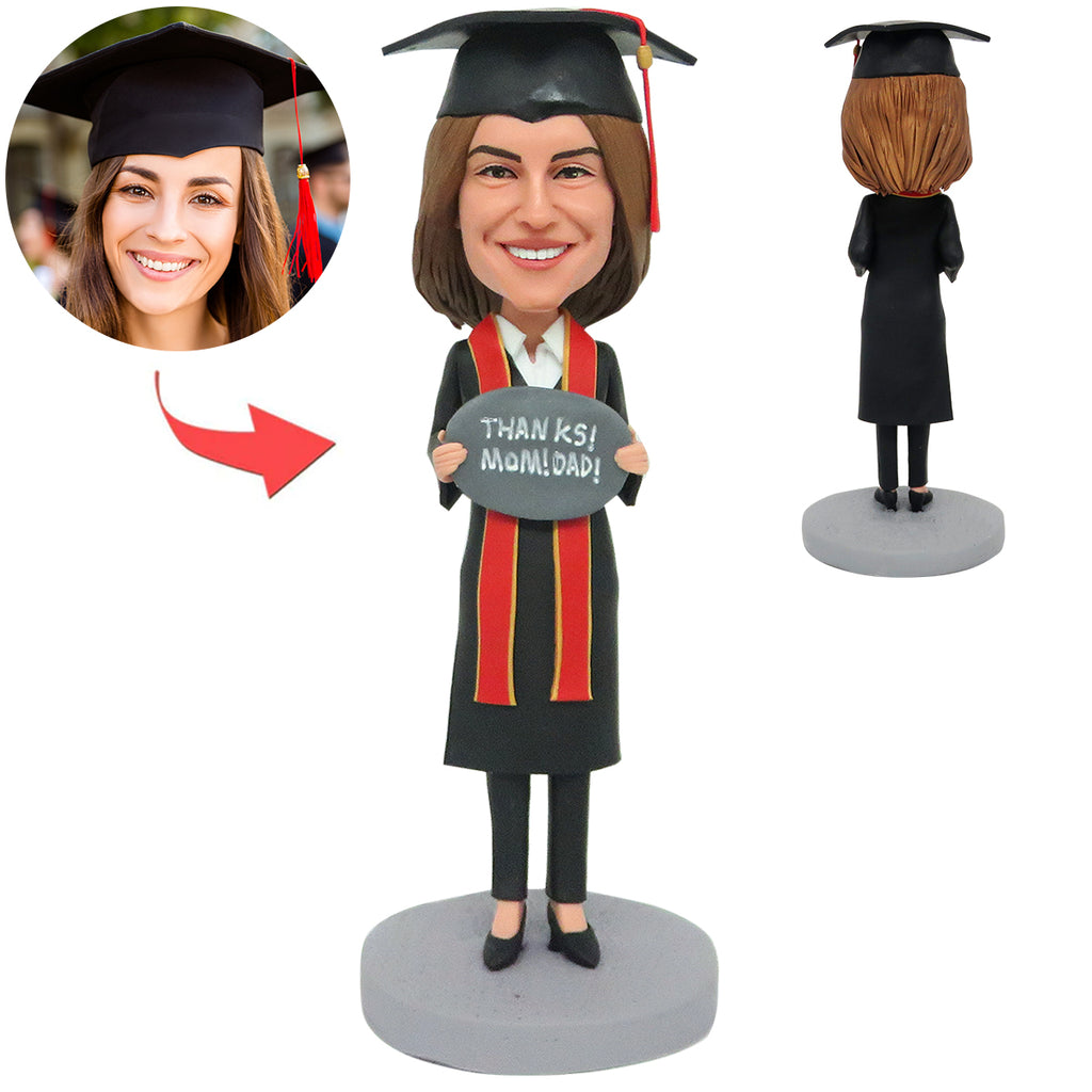 Custom Girl Graduation Bobblehead -Thanks! Mom & Dad!