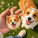 Personalized Dog Photo Leather Keychain & Bag Charm