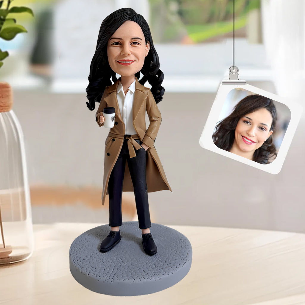 Custom Bobblehead for Women – Work Style with Coffee Mug