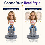 Custom Bobblehead Sitting On a Suitcase