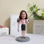 Custom Female Accountant Bobblehead with Calculator & Report