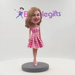 Custom Girl Bobbleheads with Pink Plaid Dress