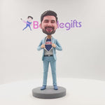 Custom Super Dad Bobblehead In Blue Suit