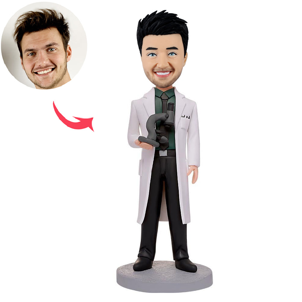 Custom Bobblehead Scientist Holding A Microscope