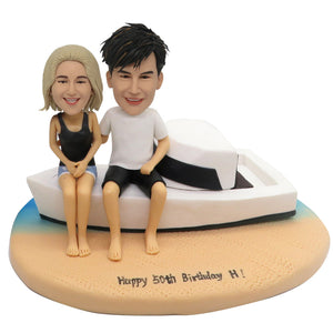 Couple bobblehead on Beach with Yacht