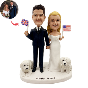 Custom Wedding Bobblehead with Two White Dogs