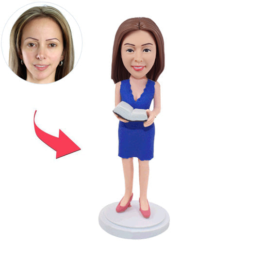 Custom Teacher Bobbleheads with Blue Dress