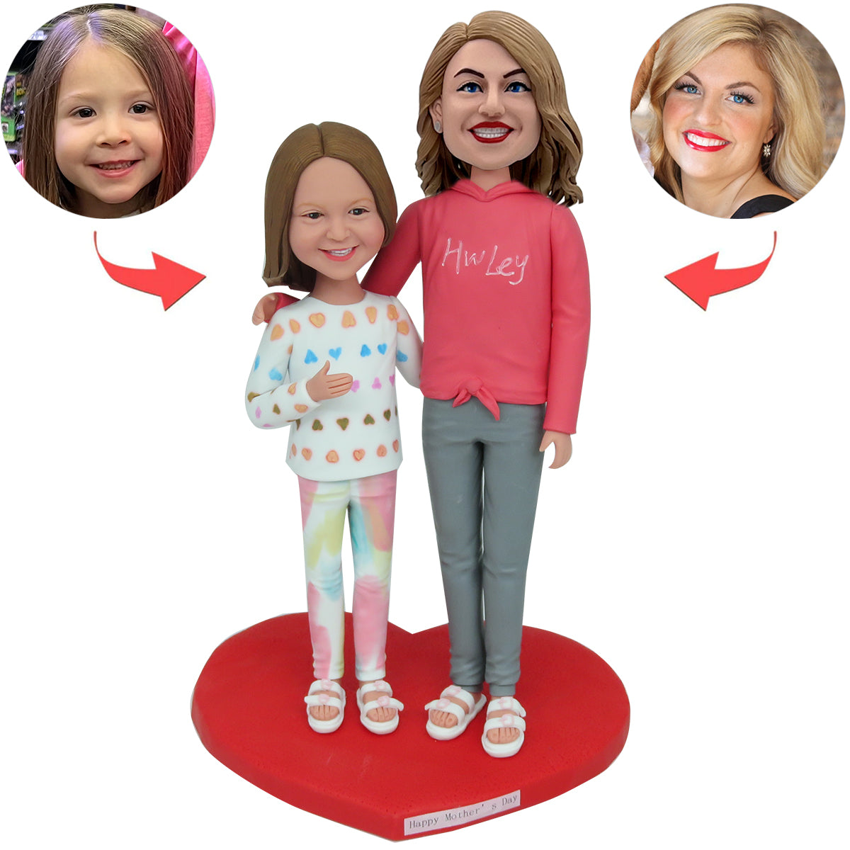 Mom and Daughter Custom Bobblehead with Heart