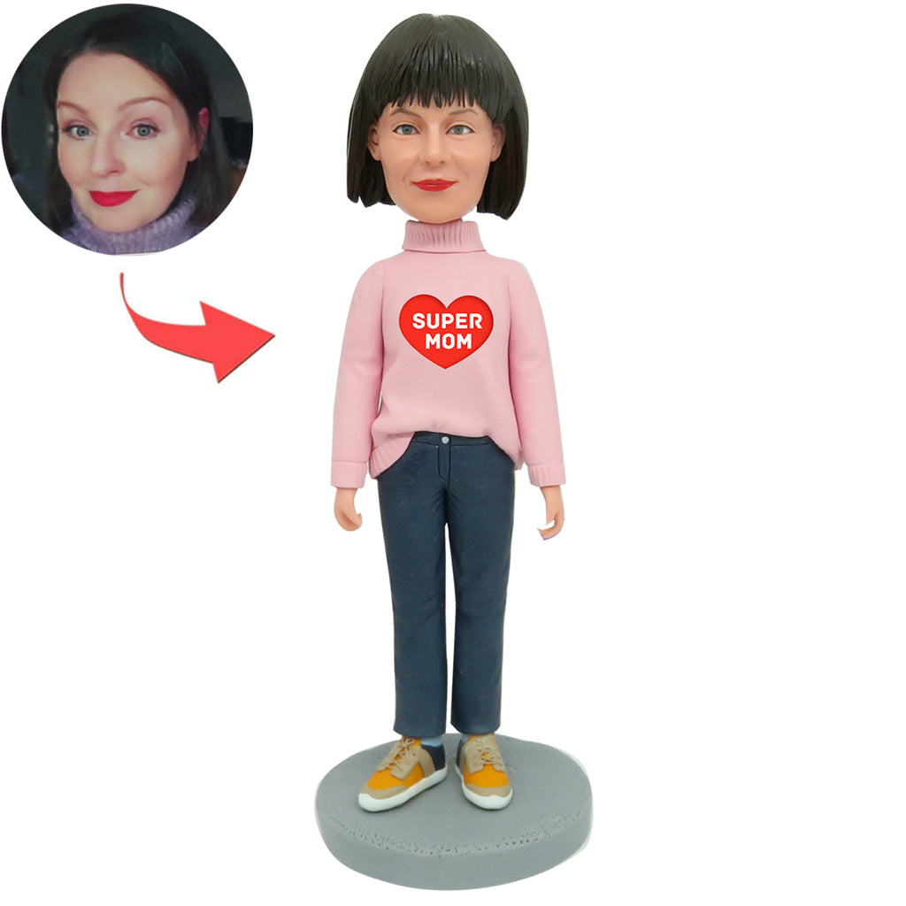 Custom Mom Bobblehead In Pink Sweater