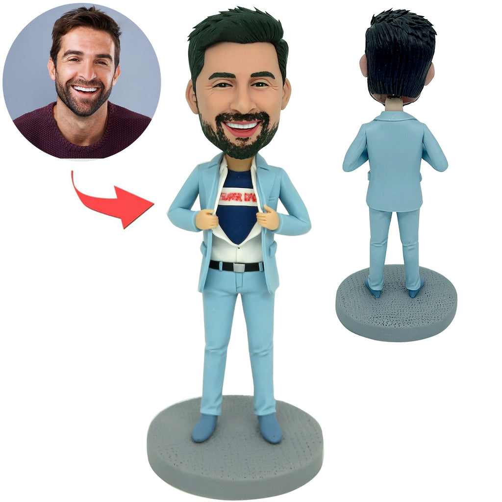 Custom Super Dad Bobblehead In Blue Suit