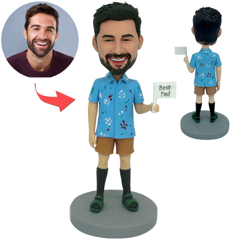 Custom Super Dad Bobblehead In Holiday Floral Shirt