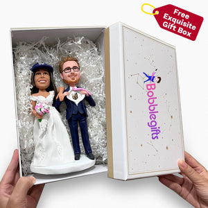 Custom Wedding Couple Bobblehead with Cat and Guitar