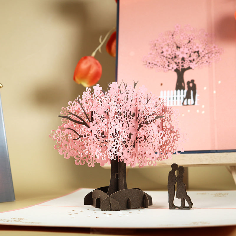 Romantic Couple Under Cherry Tree 3D Pop Up Greeting Card