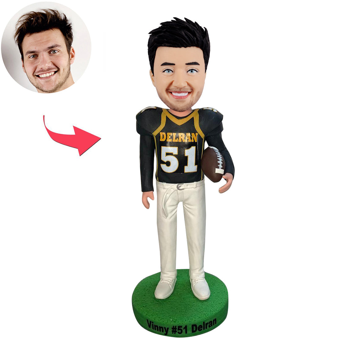 Custom American Football Bobble Head with Black Jersey